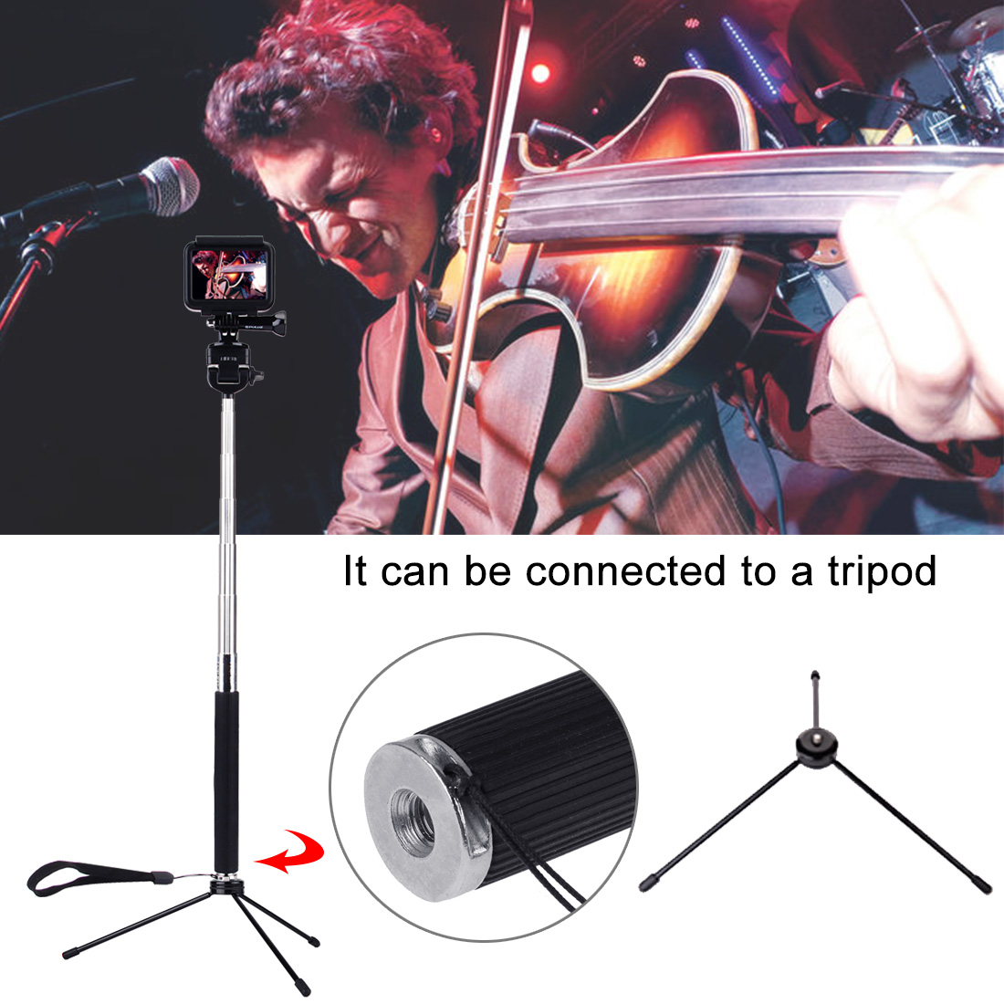 PULUZ Extendable Handheld Selfie Monopod Selfie Stick for GoPro 9 Hero 8 NEW HERO HERO 7 6 5 4 3+ 3 2 1 DJI Osmo Action Xiaoyi Action Cameras Length: 22.5-100cm. 