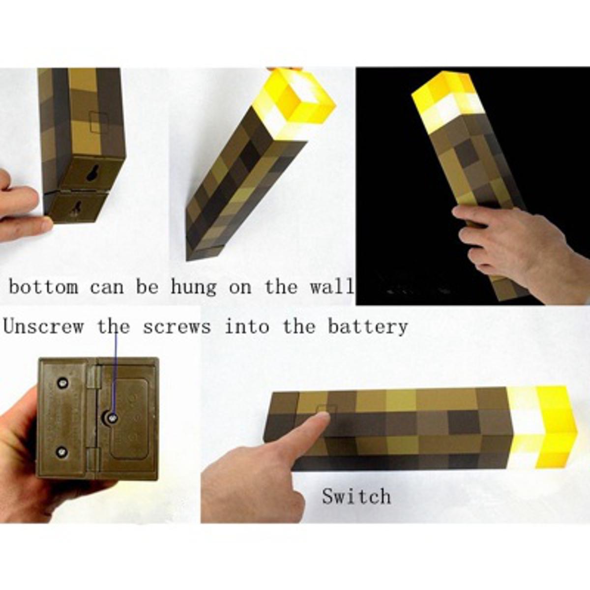 （New）[Ready tock Light Up Torch 28CM High Brightne LED Minecraft Hand Held or Wall Mount Flahlight