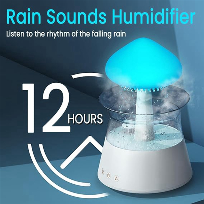 Rain Cloud Humidifier Diffuser with Remote,Water Drip Waterfall Lamp Mushroom Rain Sounds White Noise Air Humidifiers Easy Install Easy to Use. 