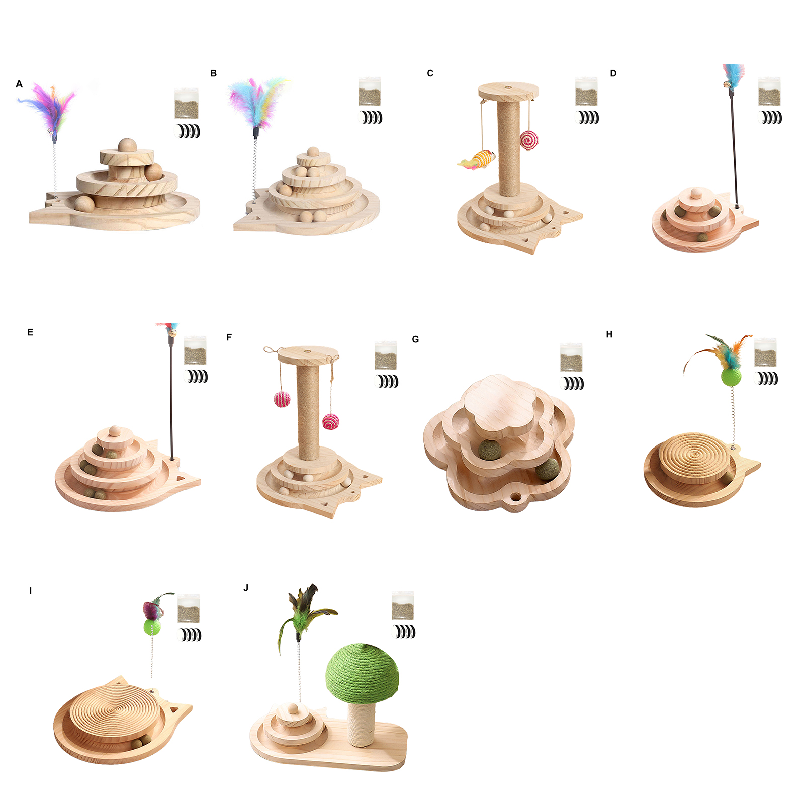 1 Set Pet Turntable Toy Smooth Edges Anti-scratch Wood Pet Kitten Beads Turntable Feather Toy Pet Accessories. 