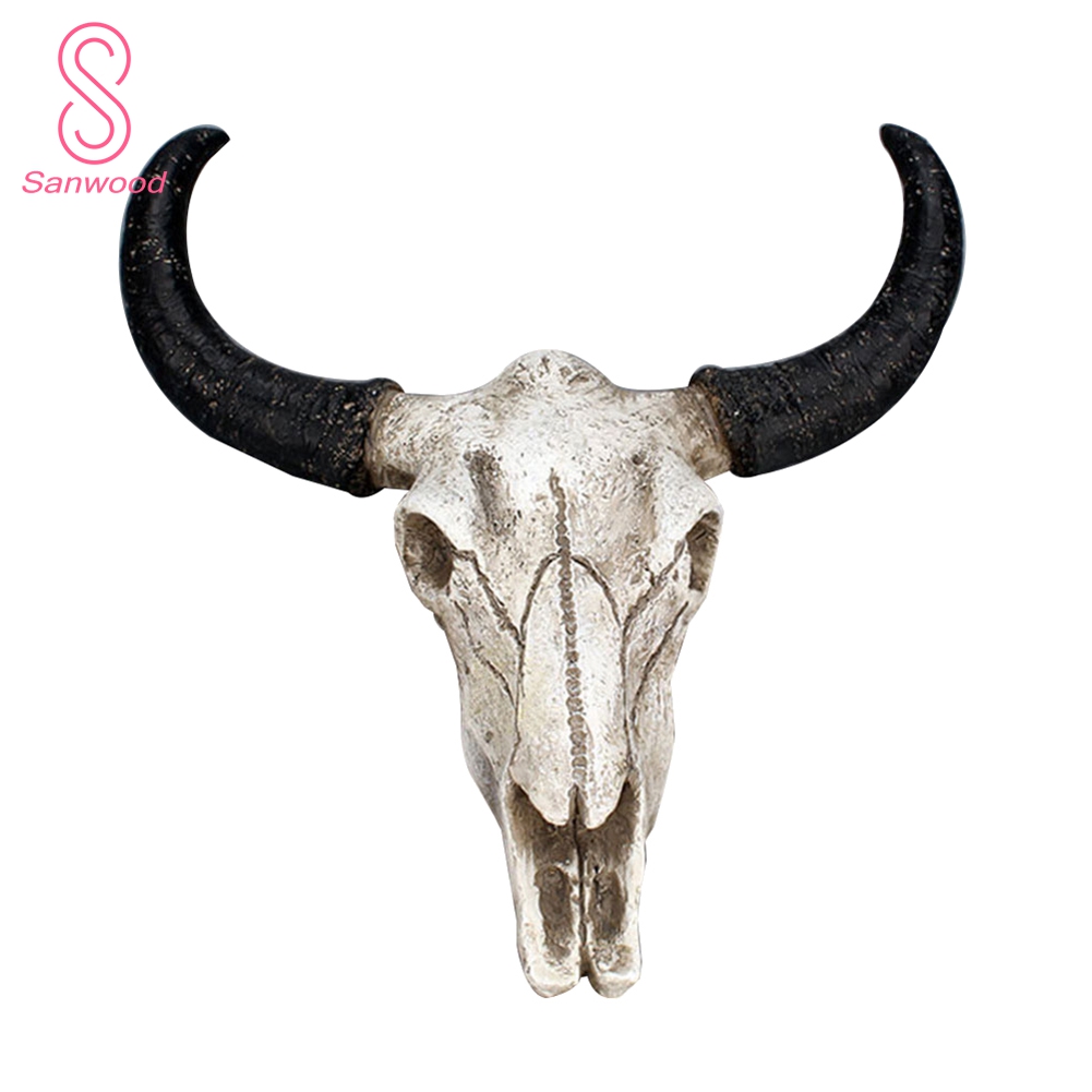 Resin Fake Cow Skull Horn Wall Hanging Ornament Crafts Bar Restaurant Decoration. 