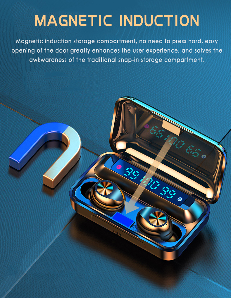 F9 TWS Bluetooth Earphones V5.0 TWS Earphones Touch Control LED Display Noise Canceling Earphones with Charging Box for Iphone Xiaomi. 