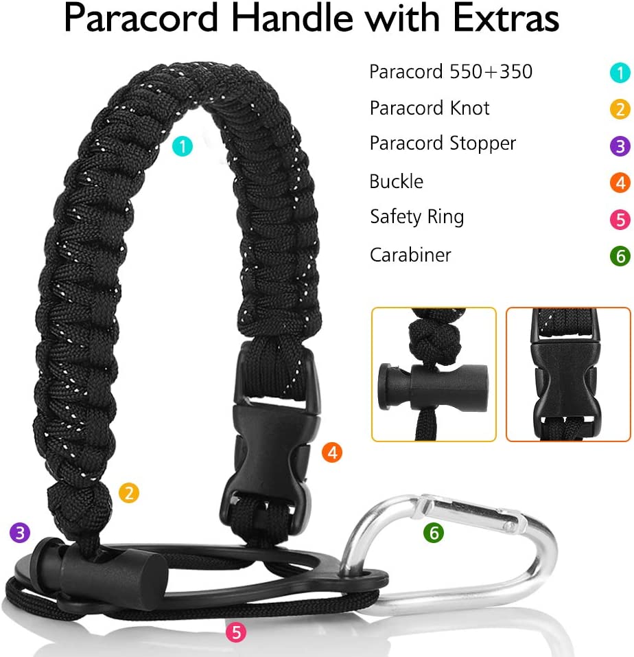 Colorful Paracord Handle New Style Cup Rope Aquaflask for hydro flask Accessories Fits 12oz to 64oz Wide Mouth Bottles Paracord Carrier Strap Cord with Safety Ring and Carabiner - Ideal Water Bottle Handle Strap. 