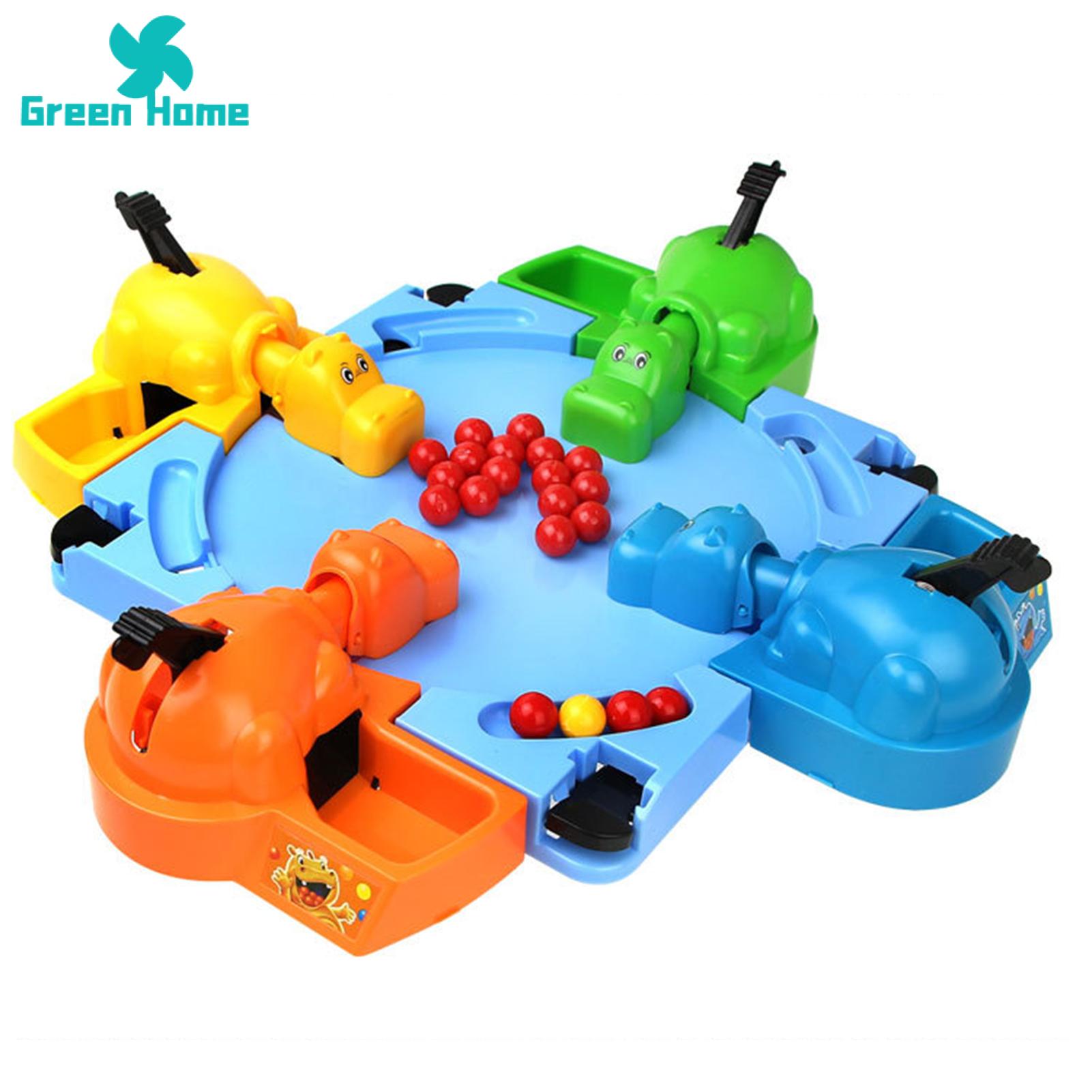 Green Home Swallowing Hippo Toy Smooth Surface Hungry Hippo Food Grabbing Parent-child Board Game. 