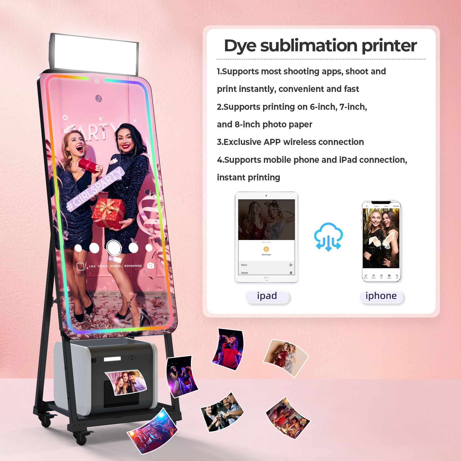 Mirror Photo Booth with Software APP HD Camera and for DSLR Camera Magic Shell Stand Selfie Touch Screen Machine Photobooth. 