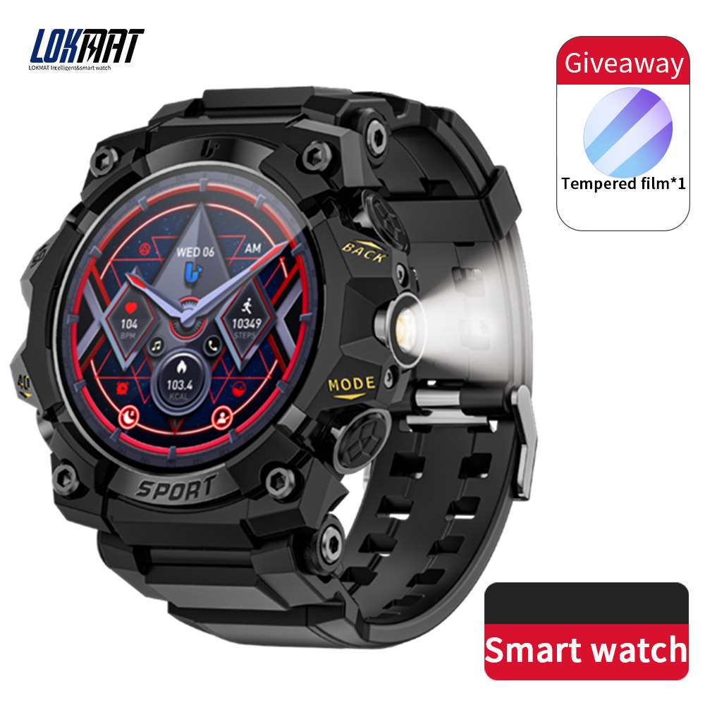 LOKMAT New ATTACK 3 PRO Smart Watch Bluetooth Call Fitness Tracker Flashlight Information Push Mobile Heart Rate Monitor. 