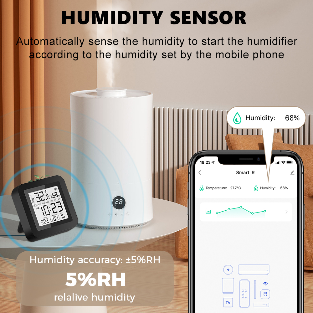 ROVF Tuya Smart Wifi IR Remote Control Universal Temperature Humidity Sensor Work for Alexa Google Home Smart Life. 