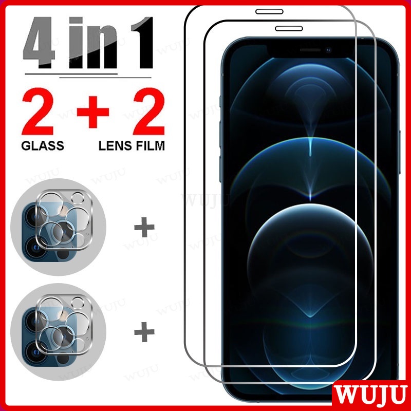WUJU[4 in 1]Front Tempered Glass and Back Camera Lens Screen Protector Film for iPhone 11 12 13 Pro Max mini XS Max XR X 6 6S 8 7 Plus SE Camera Lens Protector Tempered Glass