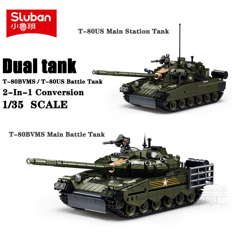 Sluban T-80 Main Battle Tank Building Block WW2 Soviet Army Vehicle s Model Bricks Military Enthusiasts Gift Sets Kids Toy KankongAgu
