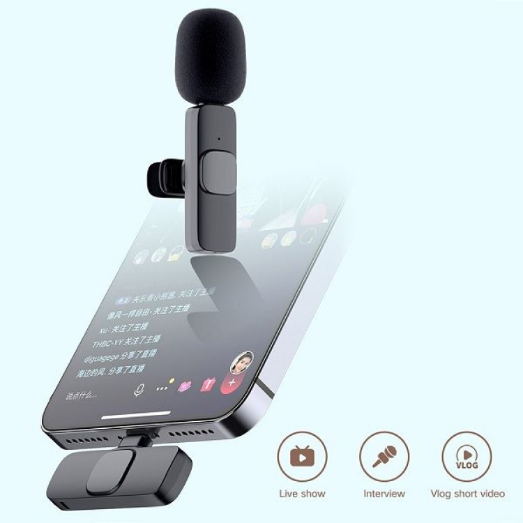 Iphone Or Android Phone Type C K-8 Wireless Microphone Authentic For-Black. 