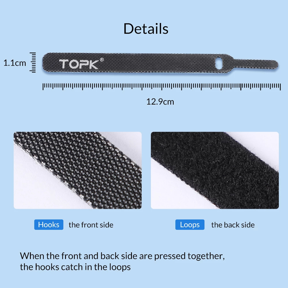 TOPK 5 In 1 Velcro Strap Cable Organizer Tool Reusable Self Adhesive Organize Desktop Cable Earphone Cord Wire Winder Cable Management Wire 12.9cm Cable Protector. 