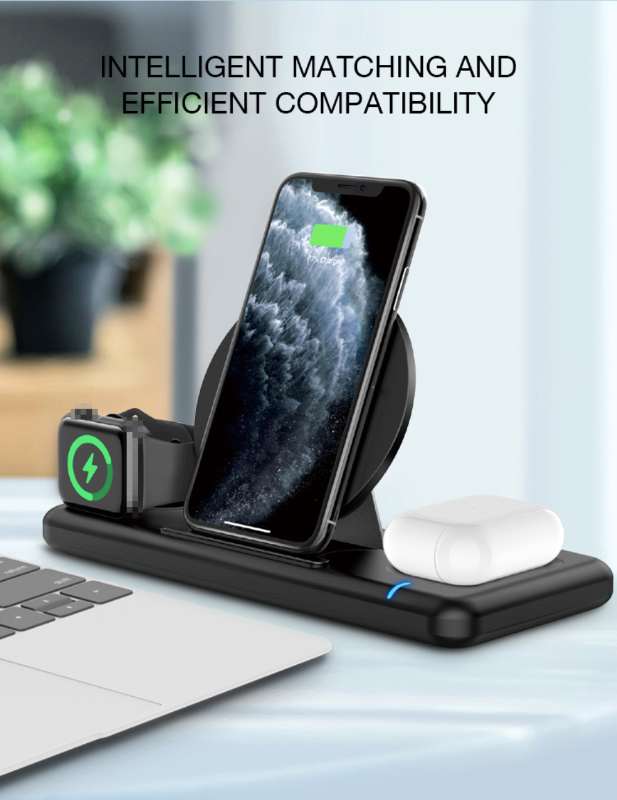 3 in 1 Wireless Charger Station Suitable for Iphone Apple Watch AirPods Wireless Charging Stand Base with QC3.0 Adapter. 