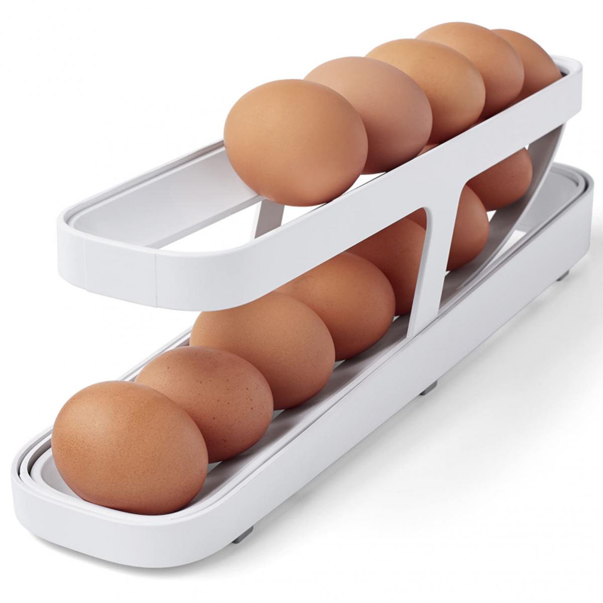 Automatic Scrolling Egg Rack Holder Storage Box Egg Basket Container Organizer Rolldown Refrigerator Egg Dispenser For Kitchen