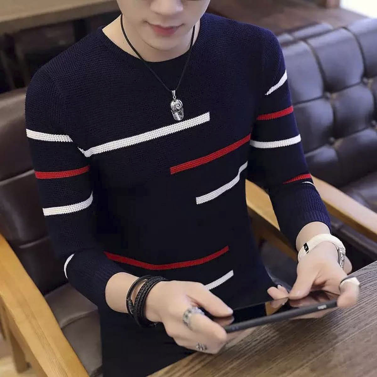 Navy Blue Cotton Full Sleeve T-Shirt 