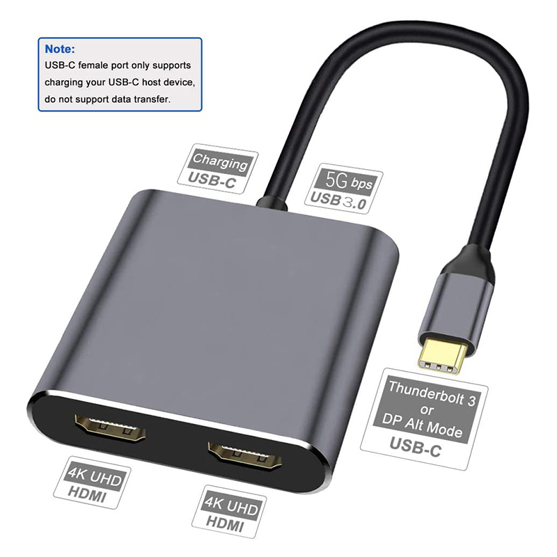 Type C To HDMI USB 3.0 PD 4 in 1 Hub Display Dual Screen USB C HDMI Splitter Audio Video Converter 4k HD For Macbook hot sell. 