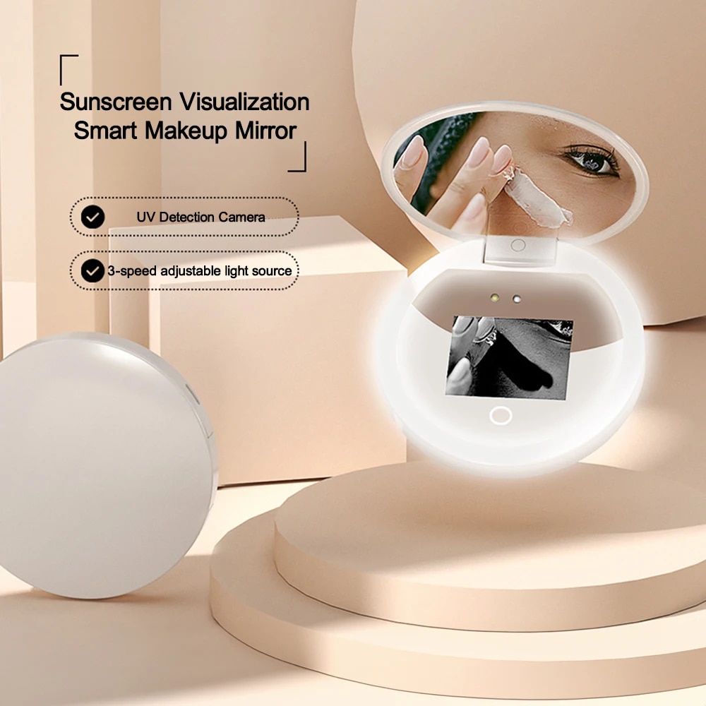 UV Sunscreen Test Camera Makeup Mirror With LED Portable Rechargeable Mirror Beauty Sunscreen Detection Makeup Removal Handheld. 