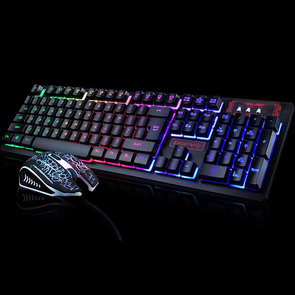 [BD]UrChoiceLtd K-13 Keyboard Mouse Combo Rainbow Backlit Multimedia Ergonomic Usb Gaming Keyboard + Wired 2400DPI 4 Buttons Optical LED Usb Gaming Mouse Sets + Gaming Mouse Pad 220*180*5mm Standard Size