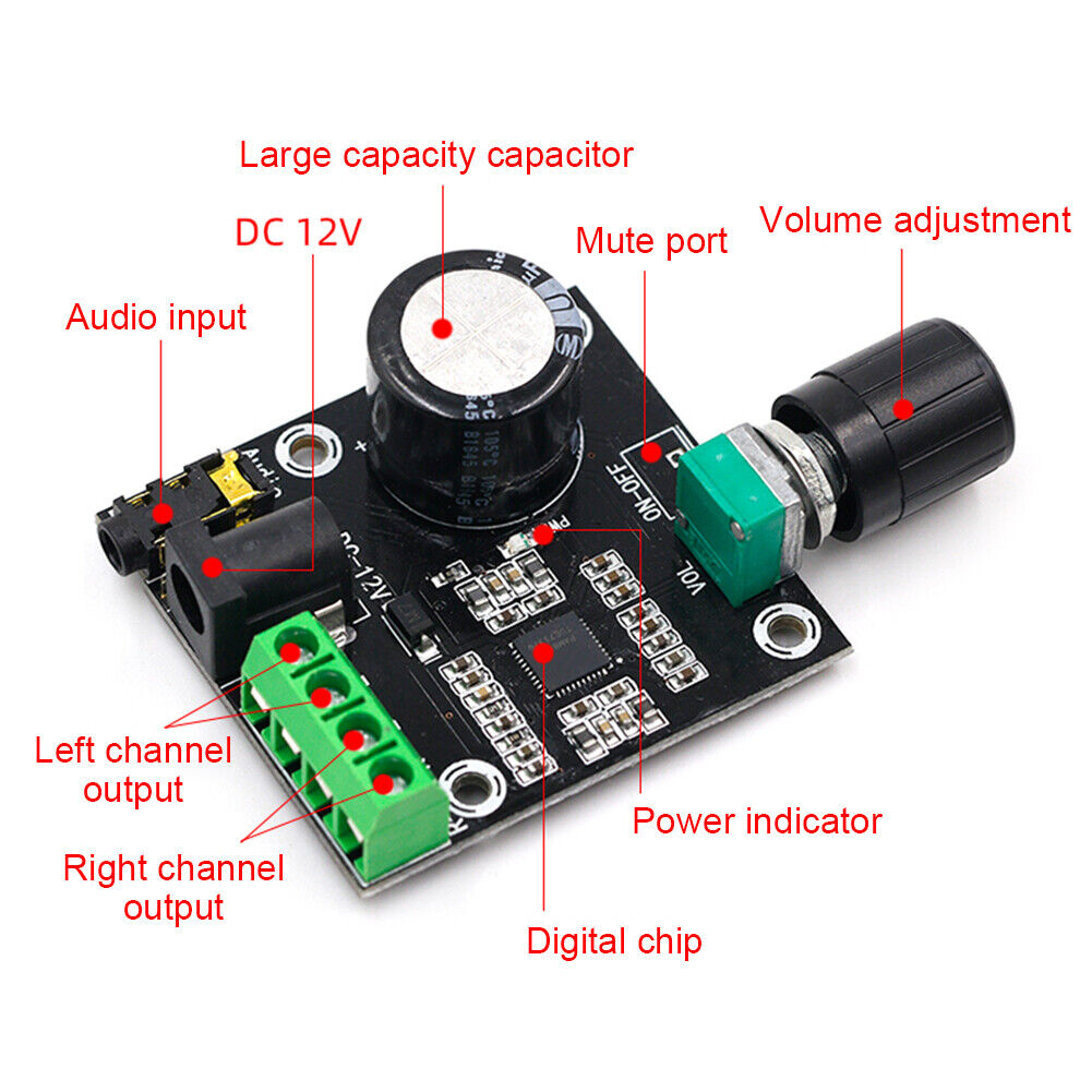 PAM8610 Mini Class D Stereo Amplifier Audio Module DC 12V 10W+10W. 