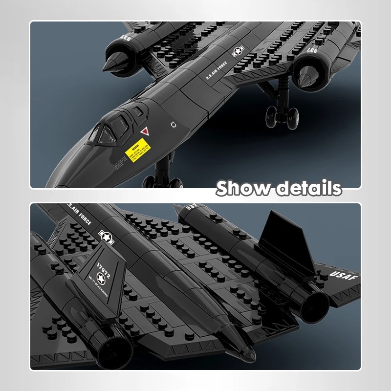 US Air Force SR-71 Blackbird Reconnaissance Airplane Alloy Model Fighter Assembling Building Block Toy Children Block Toys Gift. 