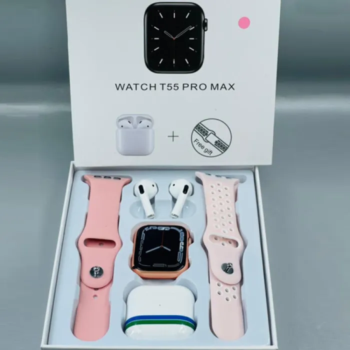 T55 PRO MAX Smart Watch With bluetooth Headphone And Dual Strap Calling  Smartwatch. 