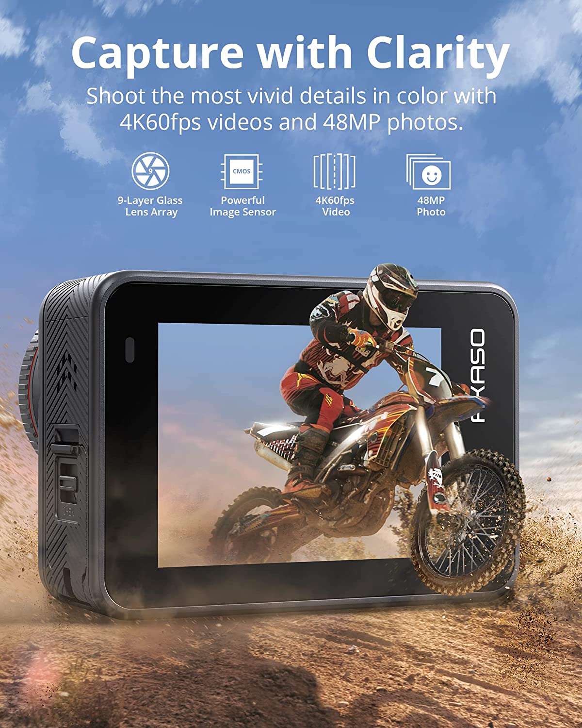 AKASO Brave 8: 4K60fps Action Camera With Dual Screens - 48MP Photos - 8K Time-Lapse and Underwater Support. 