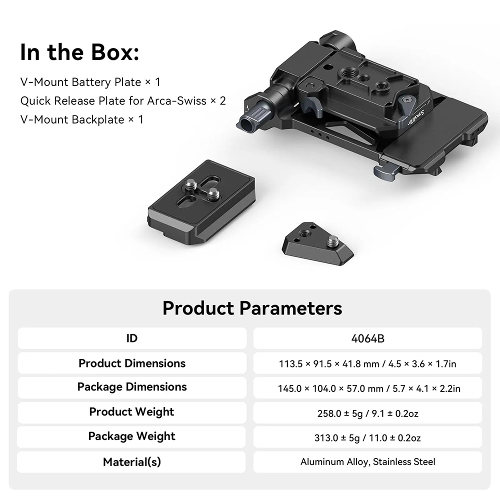 SmallRig V-Mount Battery Plate, V Lock Battery Mounting Plate with Quick Release Plate for Arca-Swiss, 1/4-20 Threads for DSLR. 