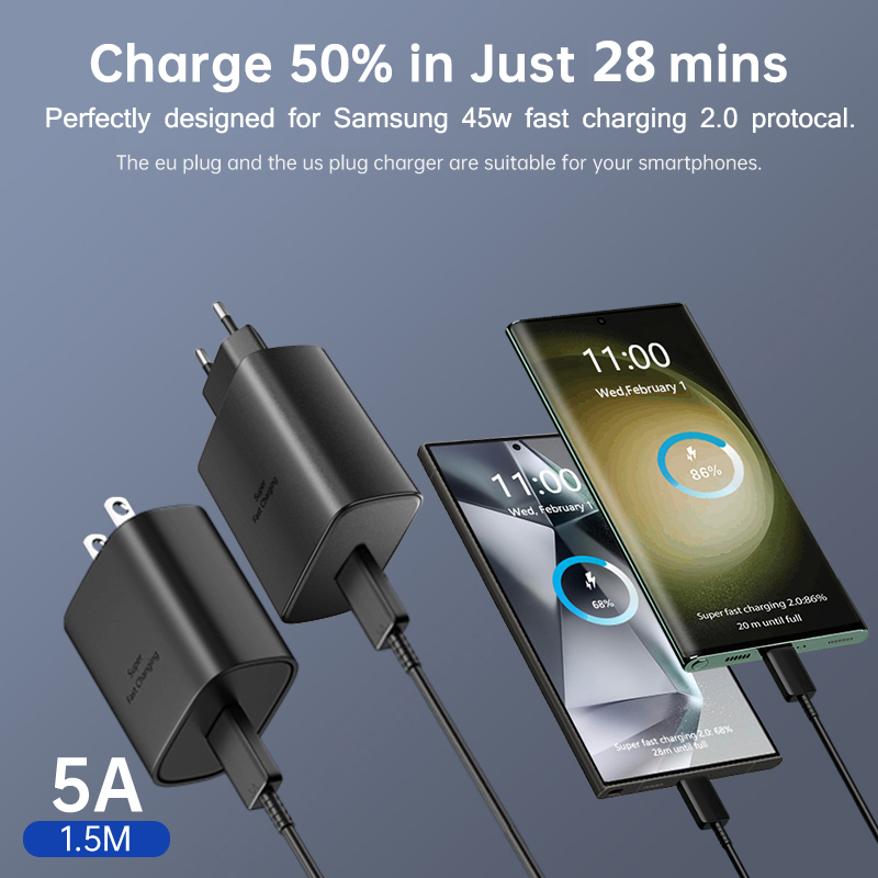For Samsung Usb C Fast Charger 45w for Galaxy Z Fold Flip 6 A55 A15 S24 S23 S22 Ultra S10 S24 S23 Plus Note 10 Plus Tab Adapter. 