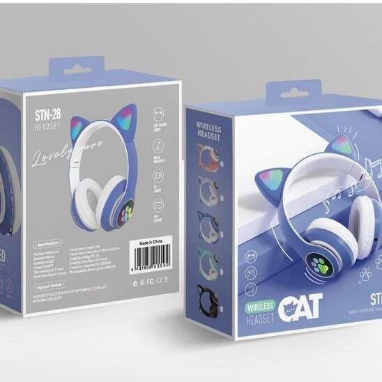 New S-28 Cat Ear Headworn Bluetooth Earphones with Sparkling Light 5.0 Wireless Sports and Leisure Card Folding. 