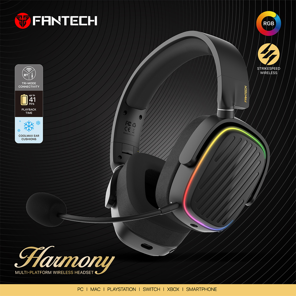 FANTECH WHG02 Harmony Wireless Headset Tri-mode Connections With Noise Cancellation & Mute Buttons Microphone Headphones. 