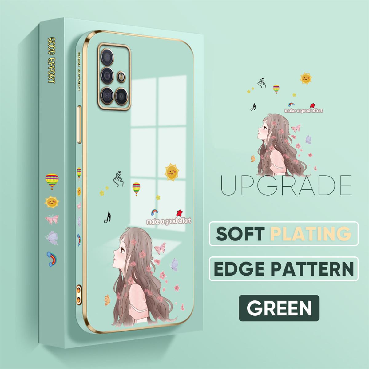 TA for Samsung Galaxy A51 Back Cover + Free Lanyard Charming Girl Luxury 6D Plating Case Side Pattern Soft Silicone Square Phone Cases