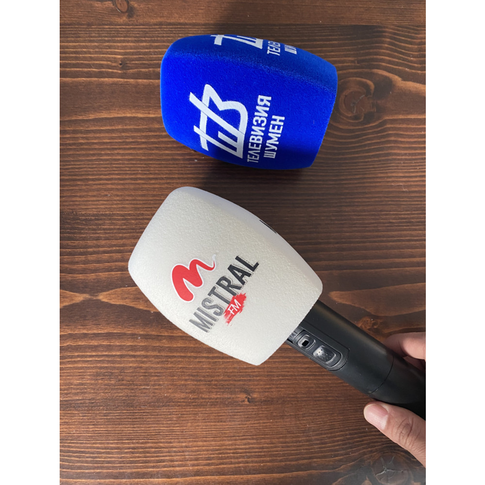 Customized Flocking Microphone Foam Printing Covers Mic Windscreen Logo Sponge Windsshield For TV Stations Reporters Interview. 