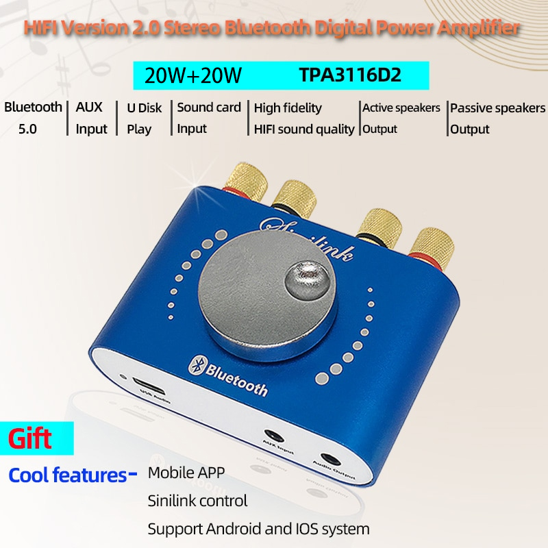 Nobsound Mini Bluetooth 5.0 HiFi TPA3116 Digital Amplifier Stereo Audio 2.0 Channel Sound Amplifiers 40W Power Amp Hudduo. 