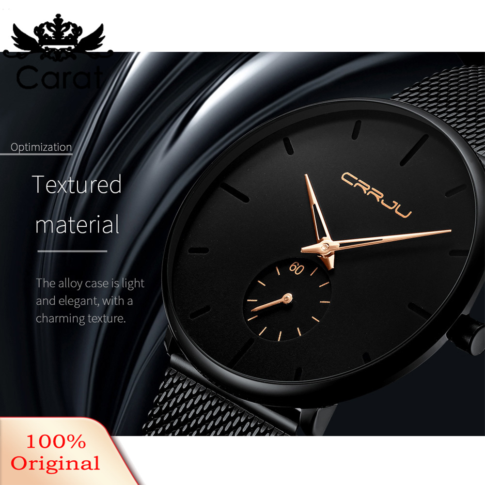 CRRJU Men Fashion Round Dial Alloy Band No Numbers Analog Quartz Wrist Watch. 