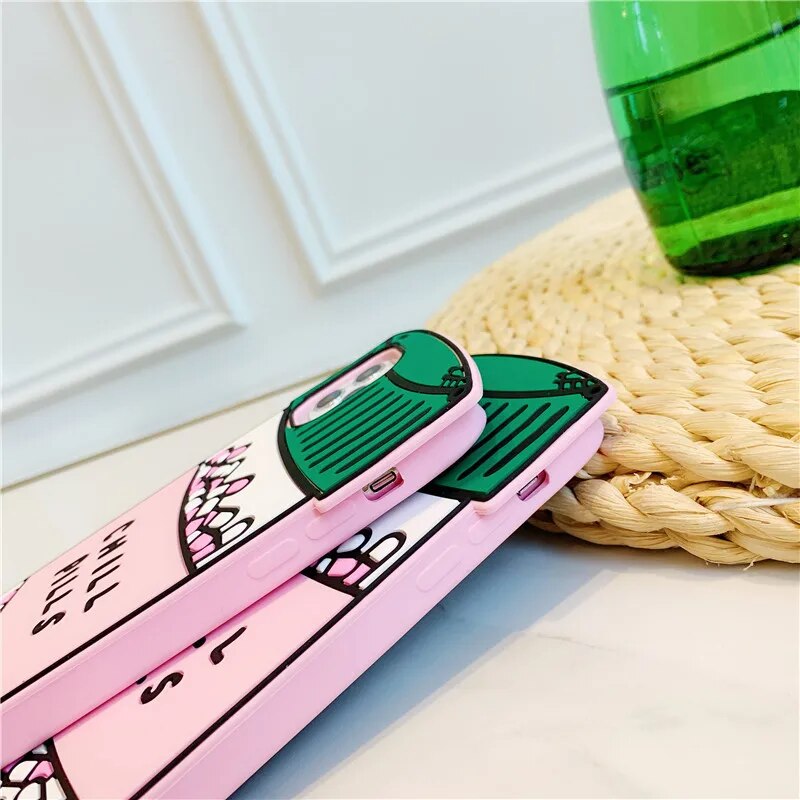 3D Full Silicone Pink Chill Pills TPU Phone Case For iPhone 8 7 6 Plus SE2 X XR XS 11 12 13 mini Pro Max Cases Soft Rubber Cover. 