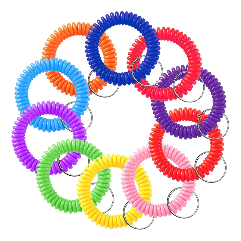 FORIDE 100 Pcs Colorful Spring Wrist Coil Keychain Stretchable Wrist Keychain Bracelet Wrist Coil Wrist Band Key Ring Chain. 