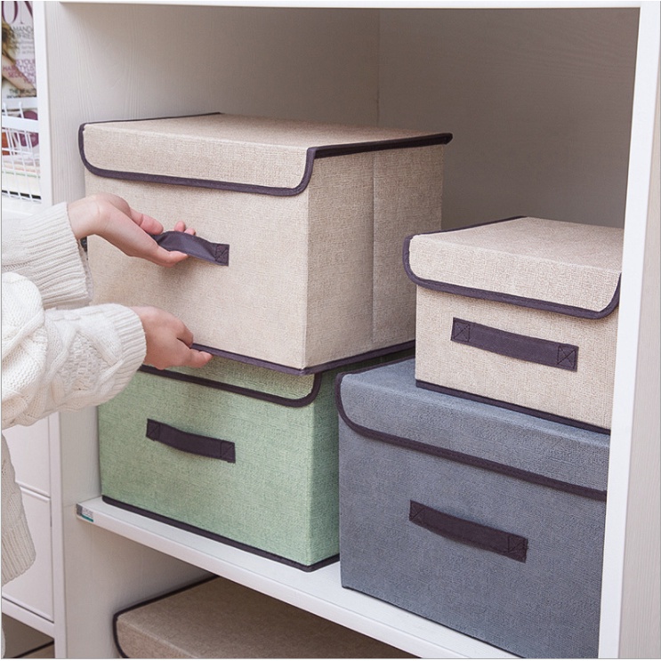 YQ 2 in 1 Plain Color Foldable Storage Box Organizer With Cover set. 