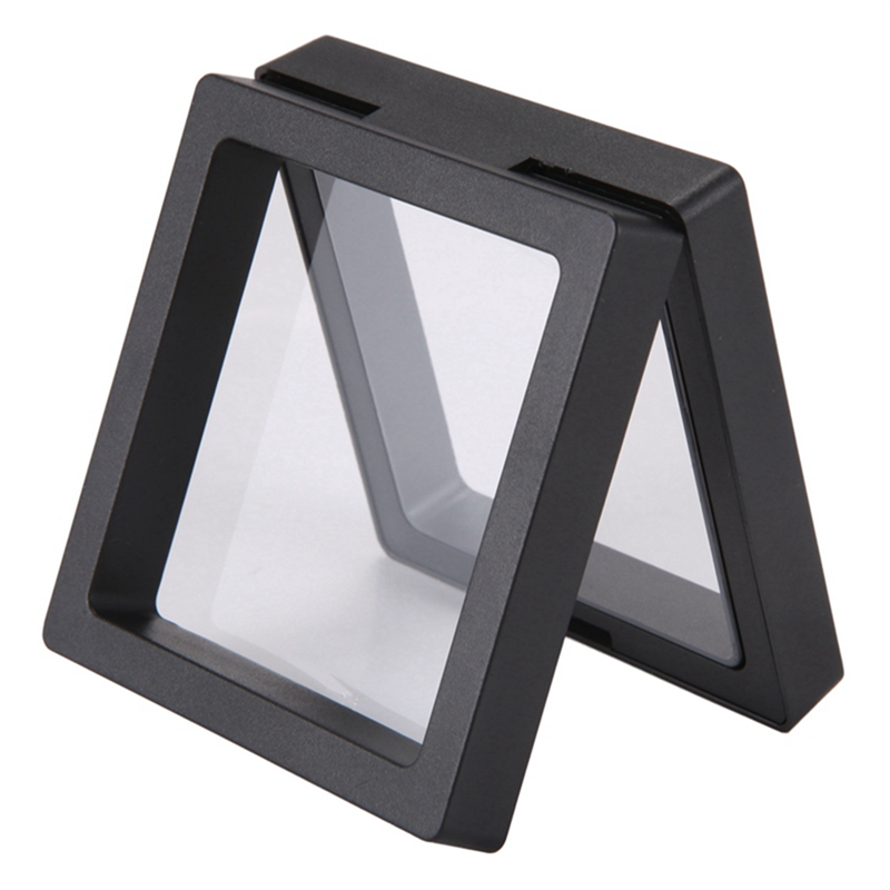 Coin Display Box - Set of 90 3D Floating Frame Display Holder with Stands Black. 