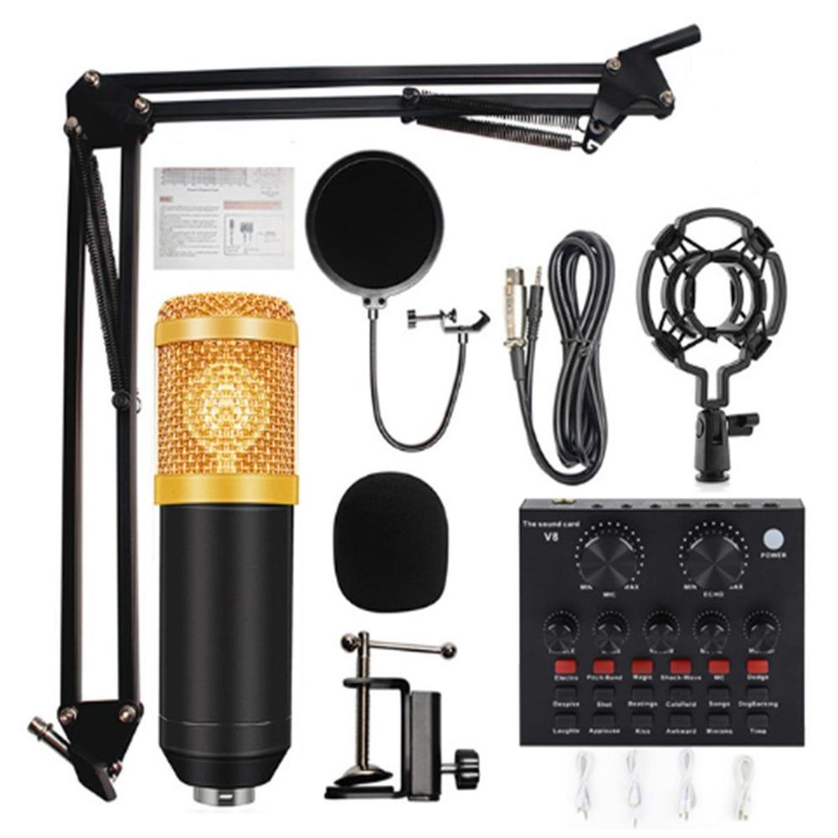 Legendary Vocal Condenser Microphone Bundle BM-800 Mic Kit with Live Sound Card Adjustable Mic Suspension Scissor Arm Shock Mount and Double Layer Pop Filter For Studio Record and Broadcasting