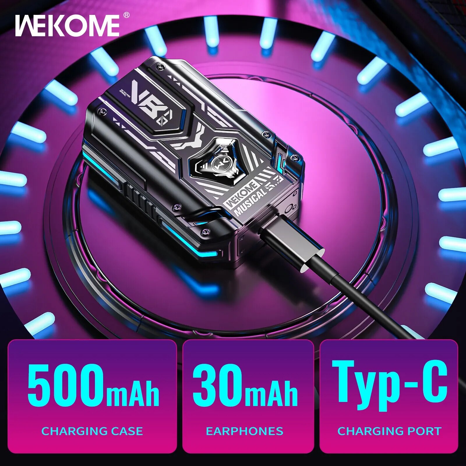 WEKOME Wireless Bluetooth Earbuds Mecha Style Music Earphones, Rail Slider Opening, Low Latency Finger Touch Control for Gamer. 