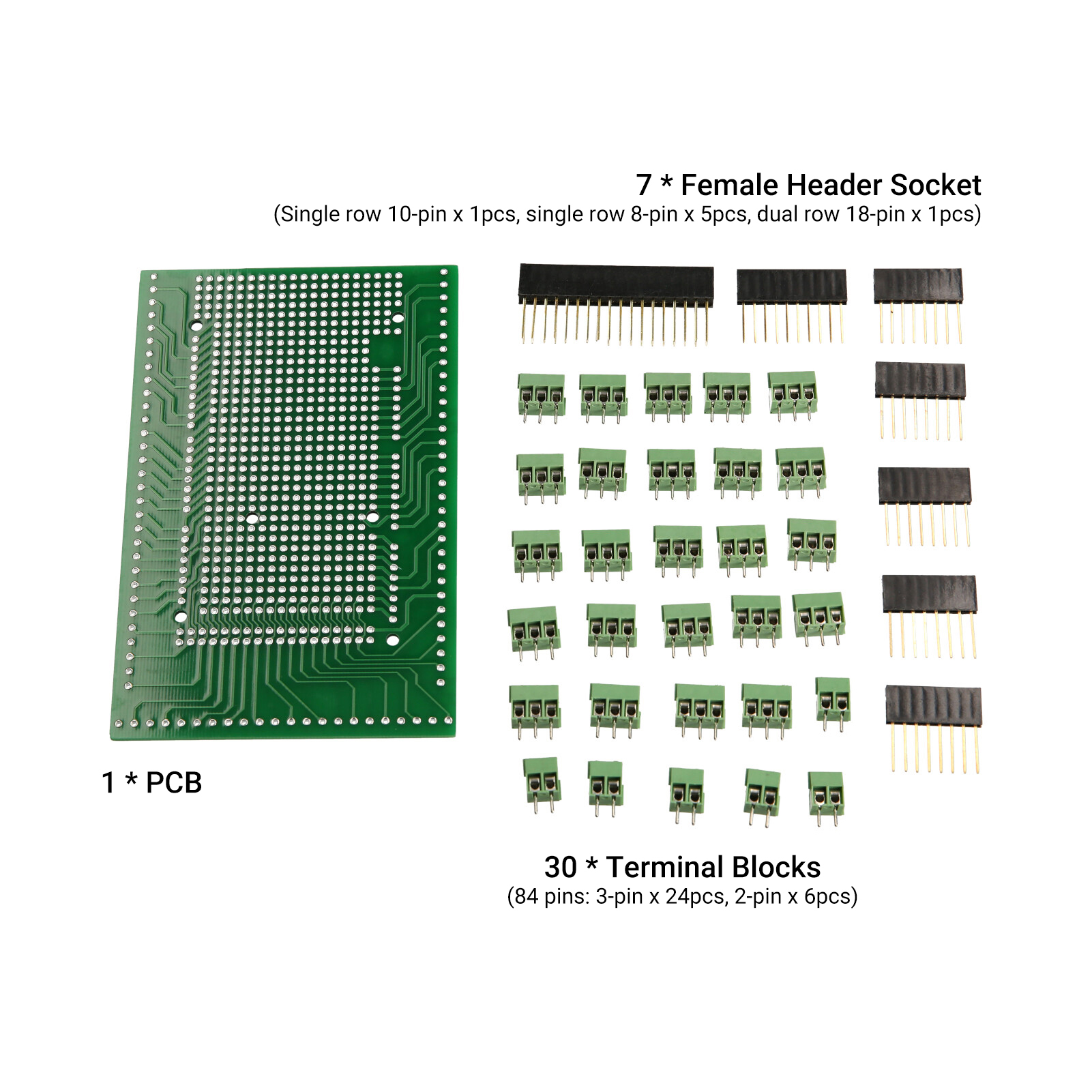 Terminal Block Shield Board Set Parts Prototype PCB Terminal Block Female Header Sockets Compatible with Arduino MEGA-2560. 