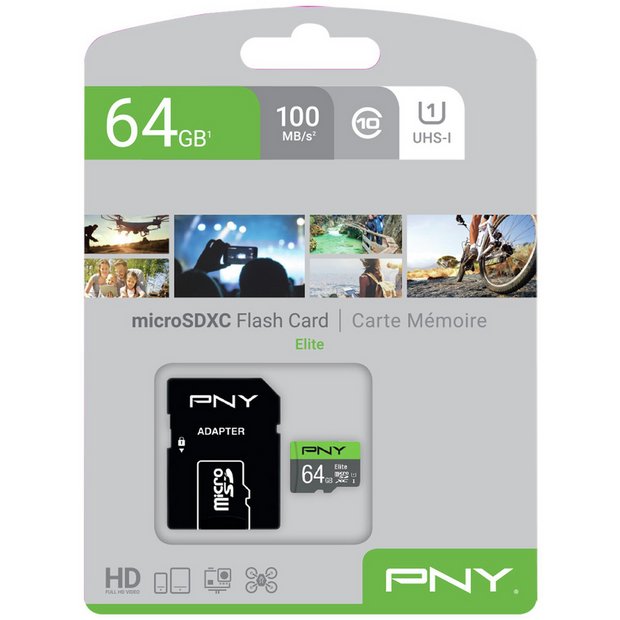 PNY 64GB(Temperature/Shock/Magnet/Water Proof) Elite Class 10 U1 micro SDXC memory card.. 