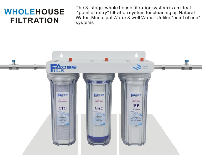Three Stage Whole House Water Filtration System with Sediment, GAC, Carbon Block, 1/2 inch Inlet & Outlet -Transparent. 