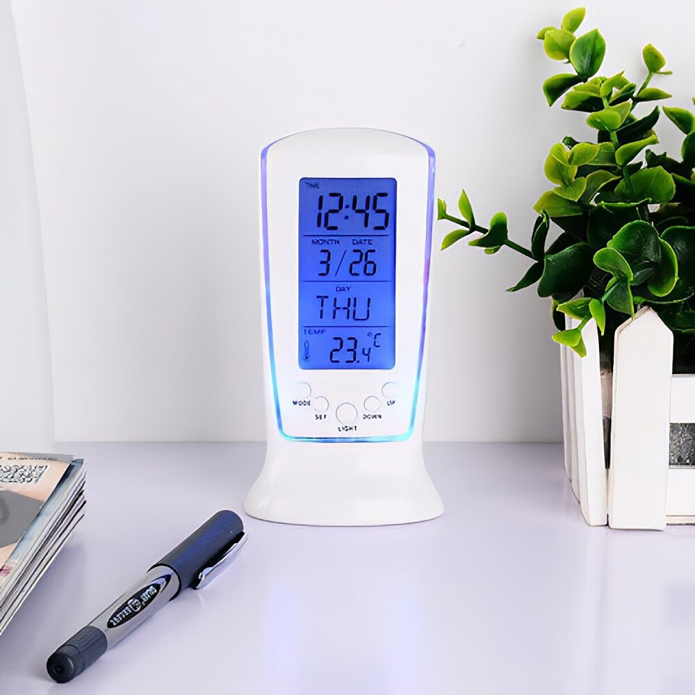 Digital Calendar Temperature LED Digital Alarm Clock With Blue Back