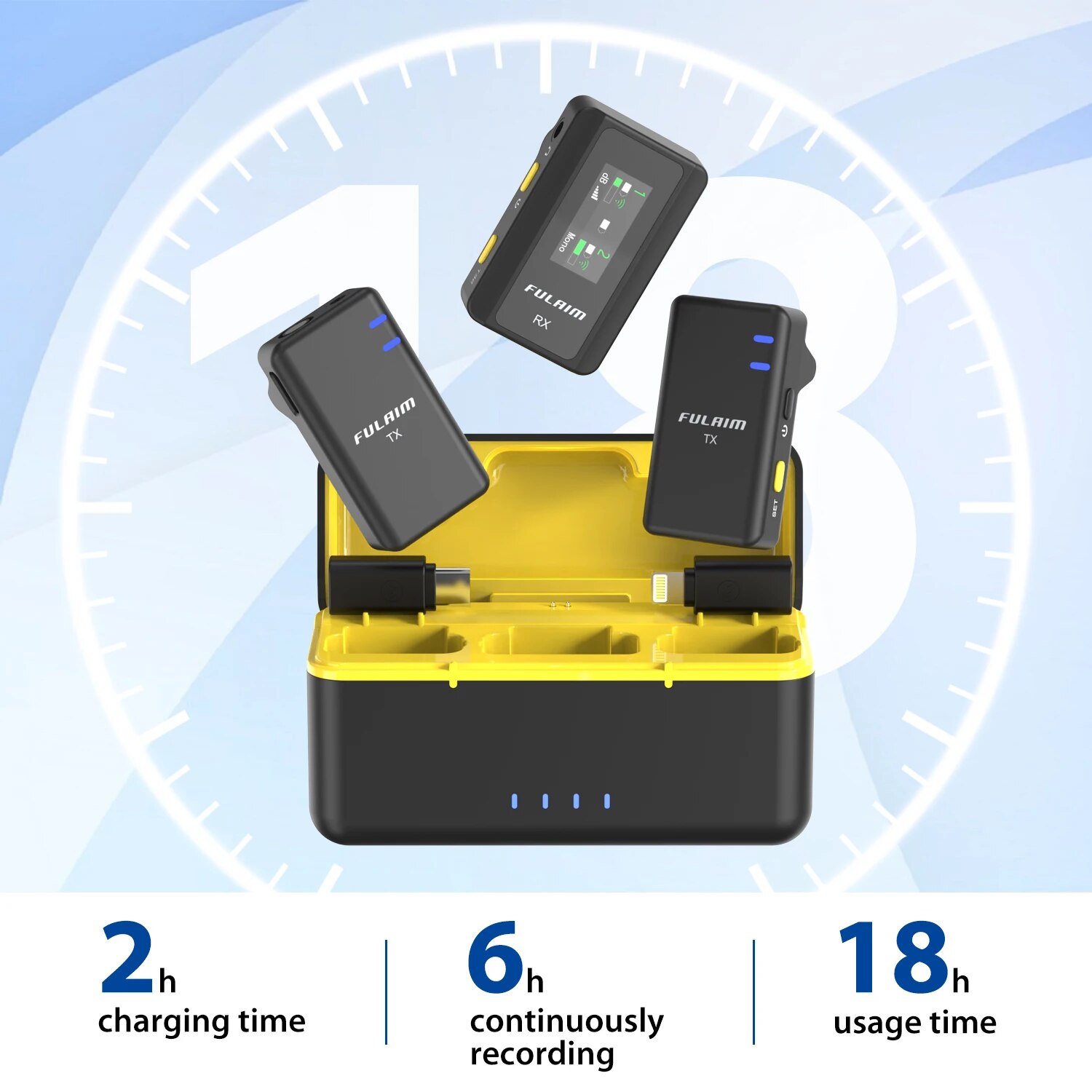 FULAIM X5 Wireless Lavalier Microphone System, with 18H Battery Life Charging Case for DSLR Cameras/iPhone/Android/Live. 