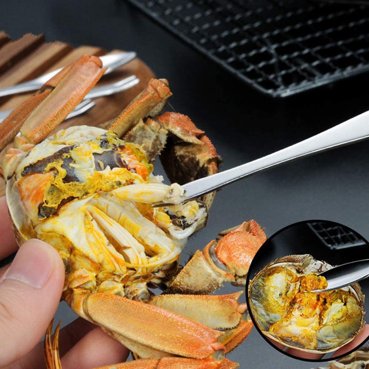 6Pcs Seafood Tools Set Including 2 Forks 2 Lobster Crackers Nut Cracker ,Crab Crackersand 2 Lobster Crab Mallets. 