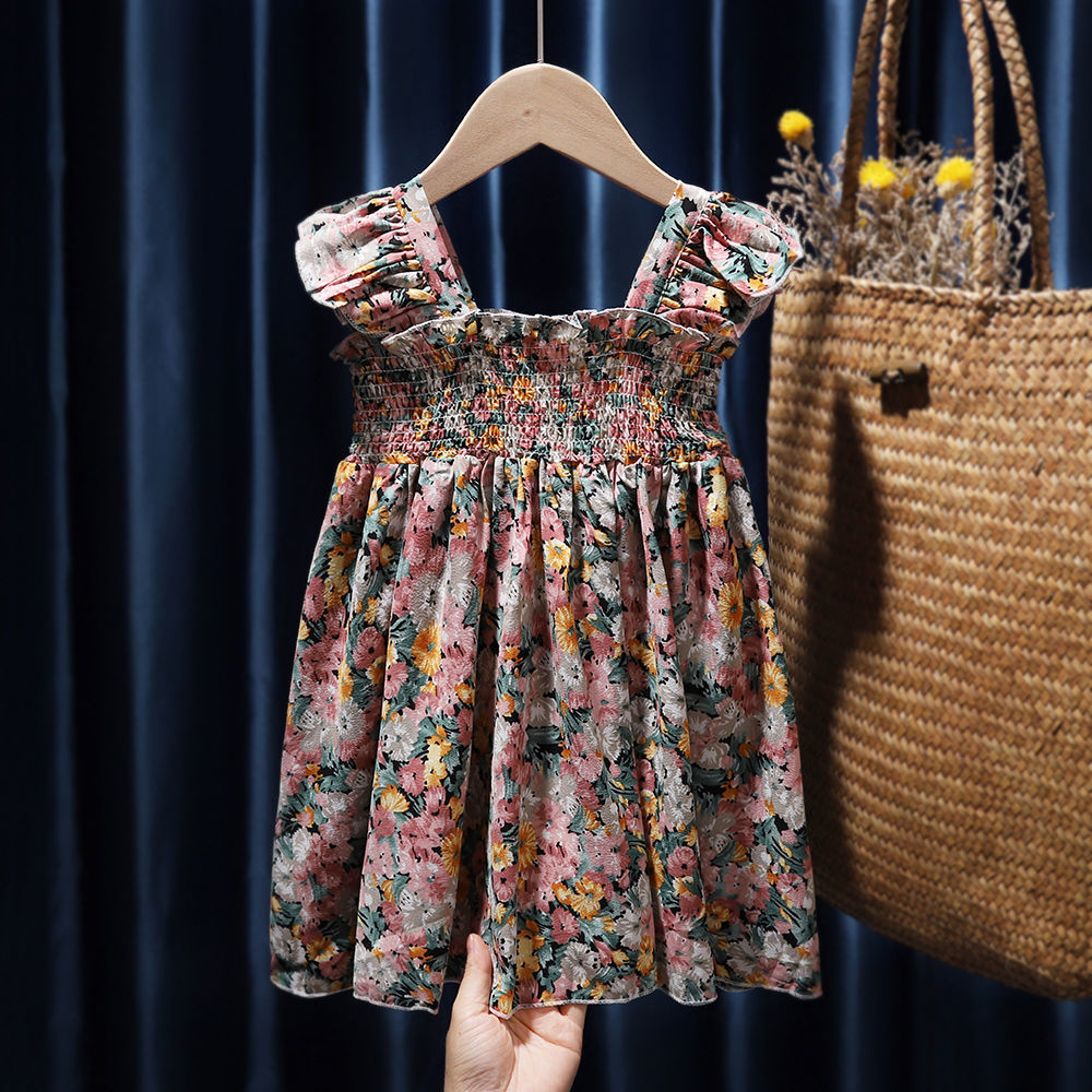 (New) ready stock toddler Baby Girl dress floral printing sleeveless jumpsuit new Korean fashion cute princess style dresses