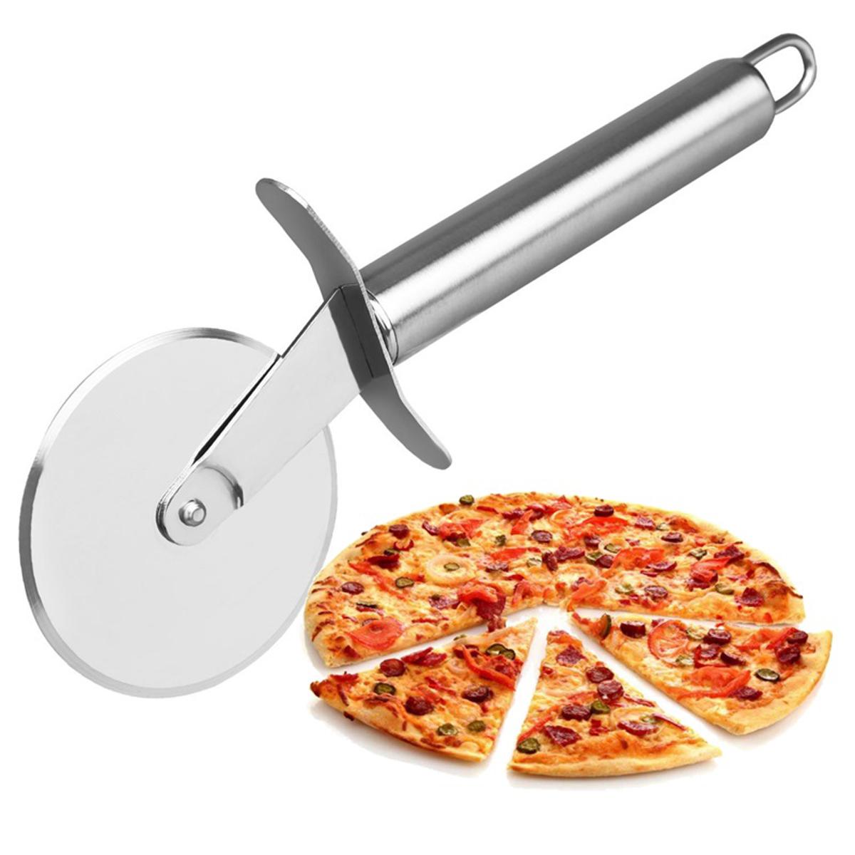 Round Shape Pizza Cutter Stainless Steel Pizza Wheels Cutting Knife Cake Bread Slicer Baking Pizza Kitchen Tools With Super Sharp Blade, Cutter Guard , Heavy Duty Round Handle, Silver-2