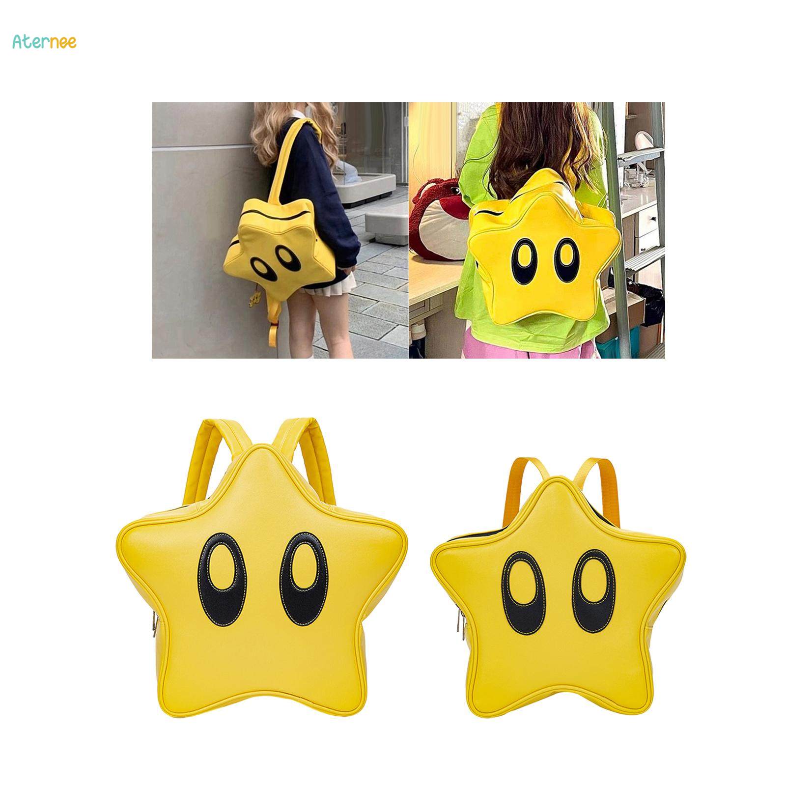Yellow Star Shape Backpack Bookbag with Adjustable Shoulder Straps Funny Cute Travel Bag 33x12x38cm. 