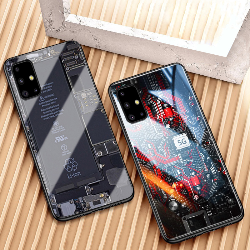 For Samsung Galaxy A51 Back Cover Version Theme Case Tempered Glass Protection shockproof Cover for Samsung A51 case Transparent Circuit Board Design Full Coverage Phone cases. 
