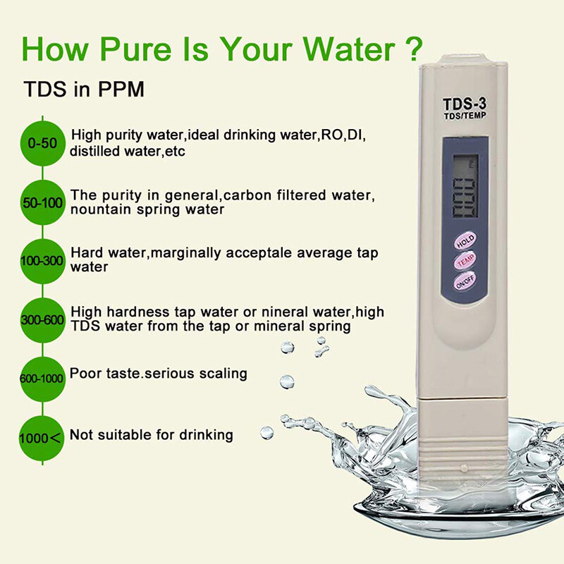 Digital Water Test Pen,  Meter Filter Measuring Water Quality Purity Tester TDS Meter, Portable Water Tester Water Quality Analysis Meter Water Purity Check 0-9999 ppm Measurement  , for Drinking Water Aquariums RO System Swimmin. 